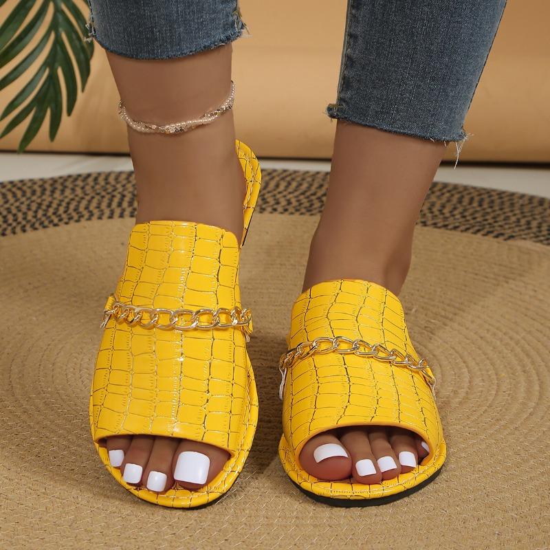Oversized Flat Slippers with Crocodile Pattern Chain Casual Shoes for Women