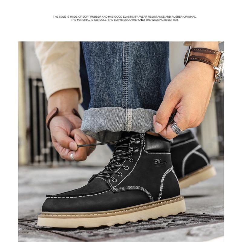 Men's English Casual Trend High-top Shoes with Cotton, Couple Work Boots, Big Head Yellow Boots