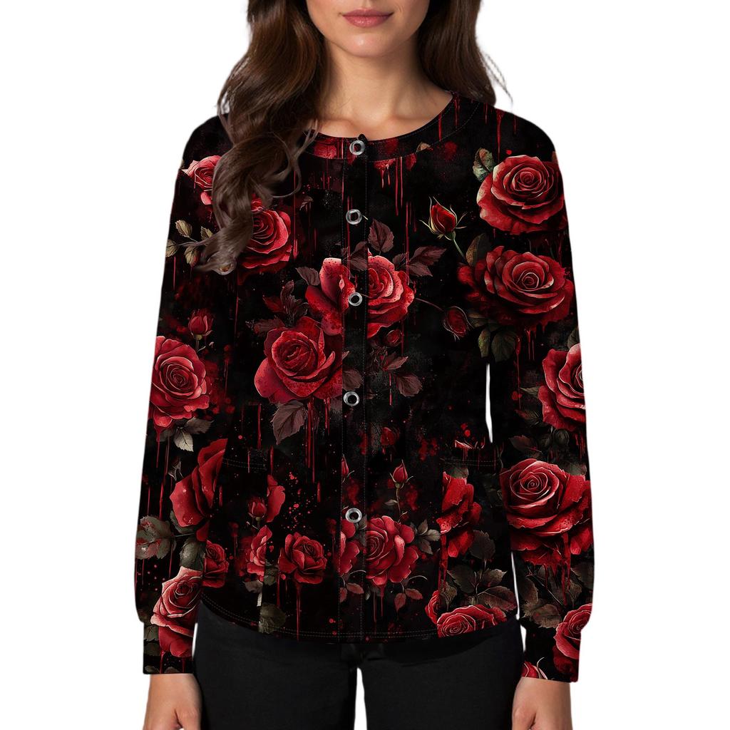 Women's Casual Fashion Single Breasted Halloween Graphic Printed Nurses Tops