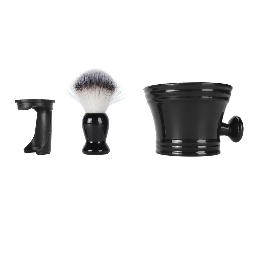 Beard Lathering Brush with Stand Bowl 3 in 1 Soft Nylon Hair Residuals Removal Quick Dry Foam Brush Stand Bowl