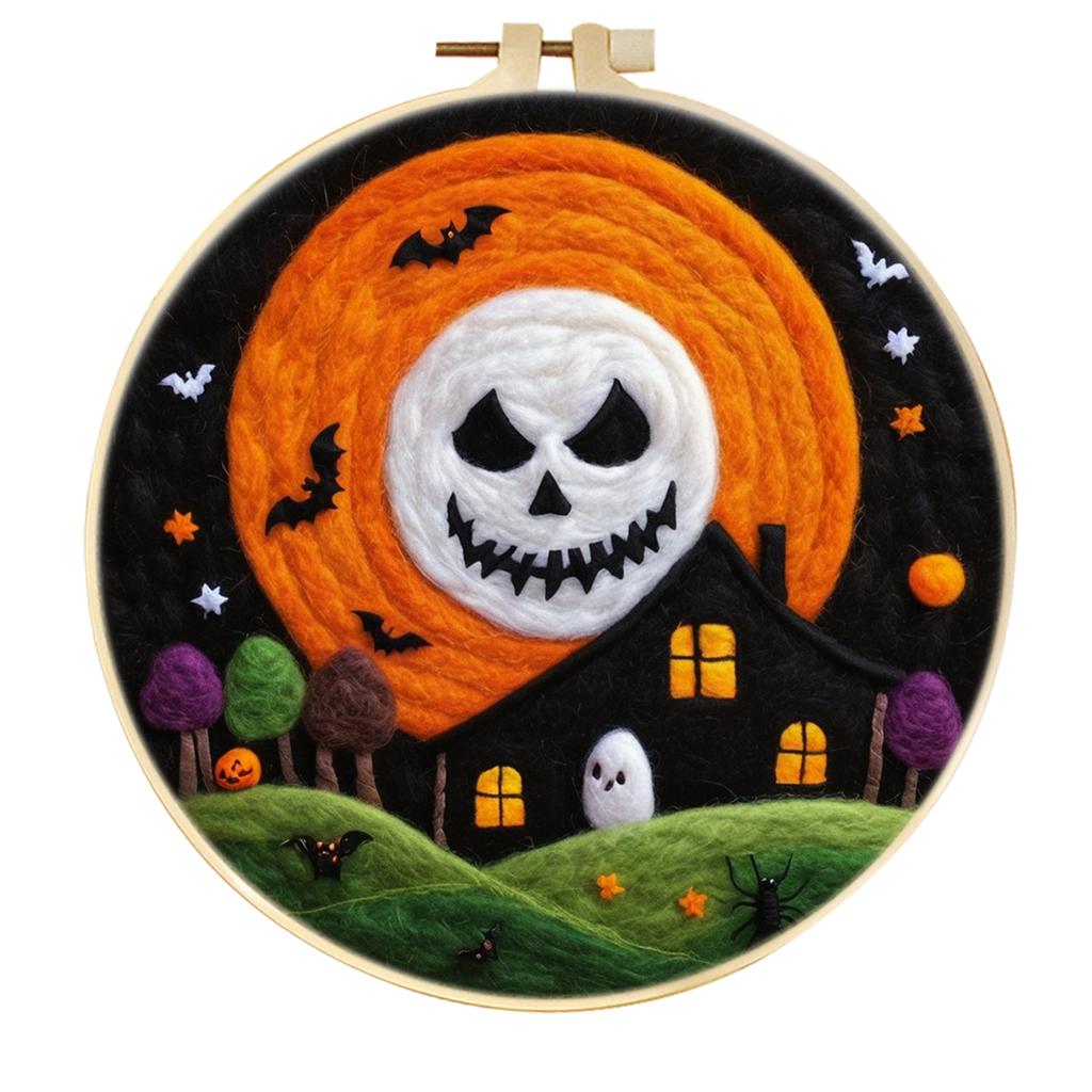 CHENISTORY Painting DIY Wool Embroidery Kit Creative Halloween DIY Wool Needle Felt Picture Craft Painting Gift Felt Needlework
