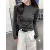 German Velvet T-shirt, Half Turtleneck Zipper Top for Women In Autumn and Winter New Design, Fish Bone Long Sleeve Inner Base Shirt