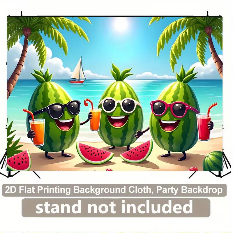 2D Tropical Beach Watermelon Backdrop Cartoon Fruit Summer Party Decor