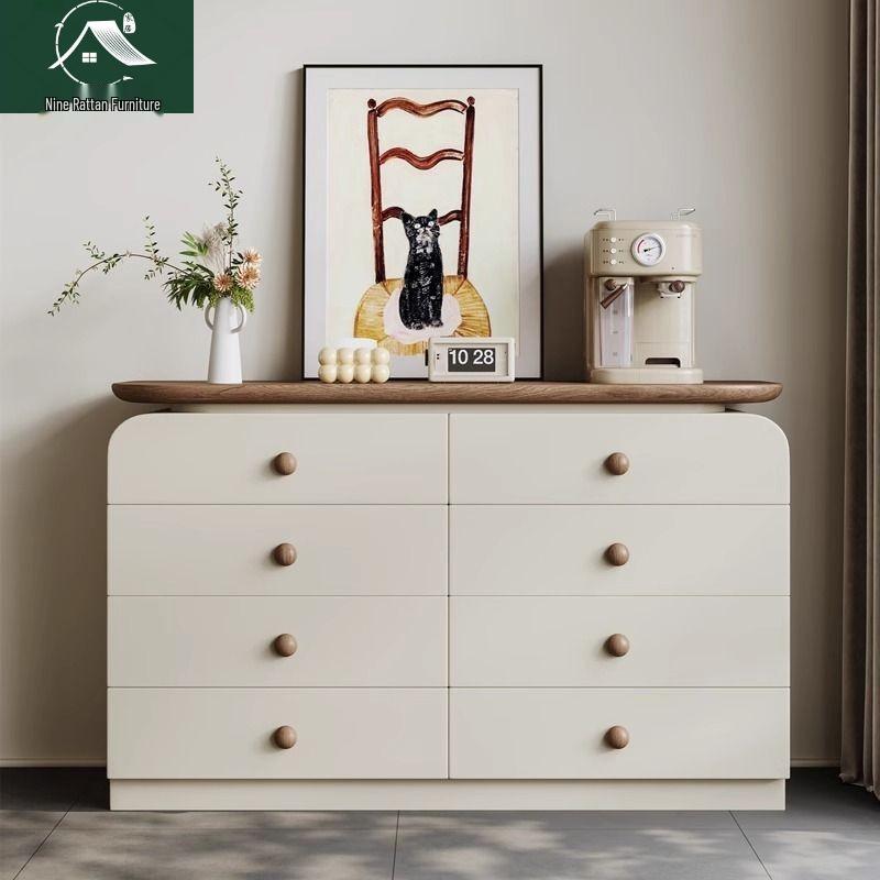 Retro Solid Wood Wall Storage Cabinet: Five-Drawer & Eight-Drawer Combo for Living Room