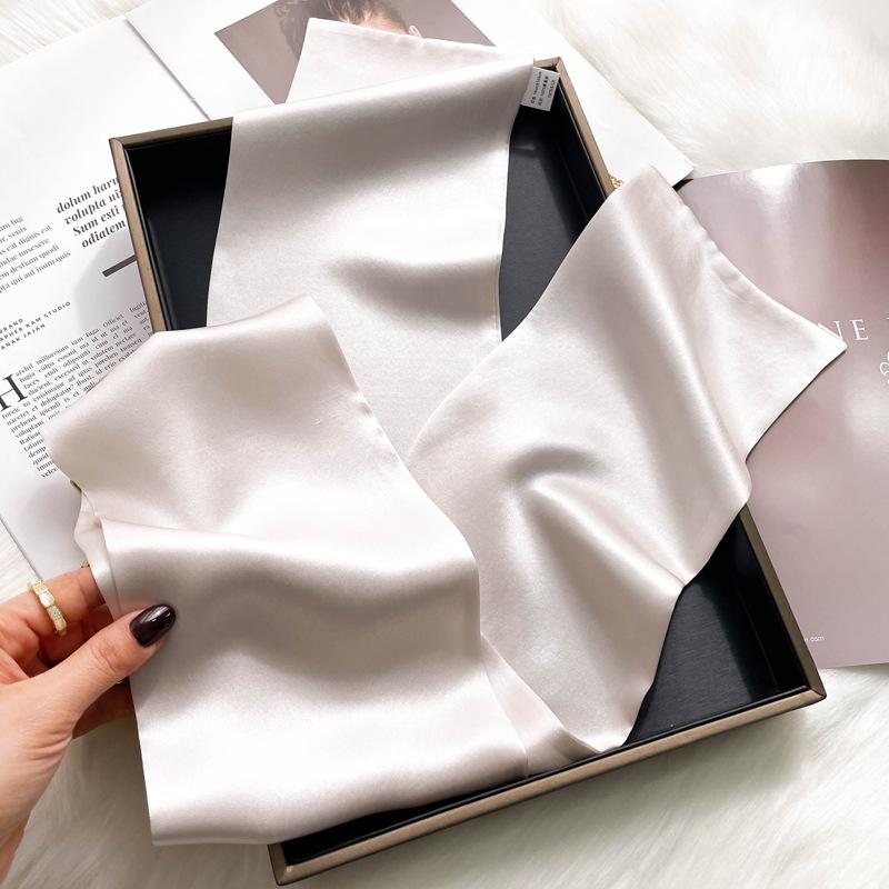 Solid 100% Natural Real Silk Scarf Women Bandana Square Scarves Wrap Kerchief Mulberry Spring Fashion Luxury High Quality Hijab