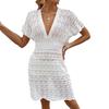 Abito da spiaggia con scollo a V profondo, modello a onde da donna, abito corto da spiaggia traforato, elastico in vita, copricostume da spiaggia