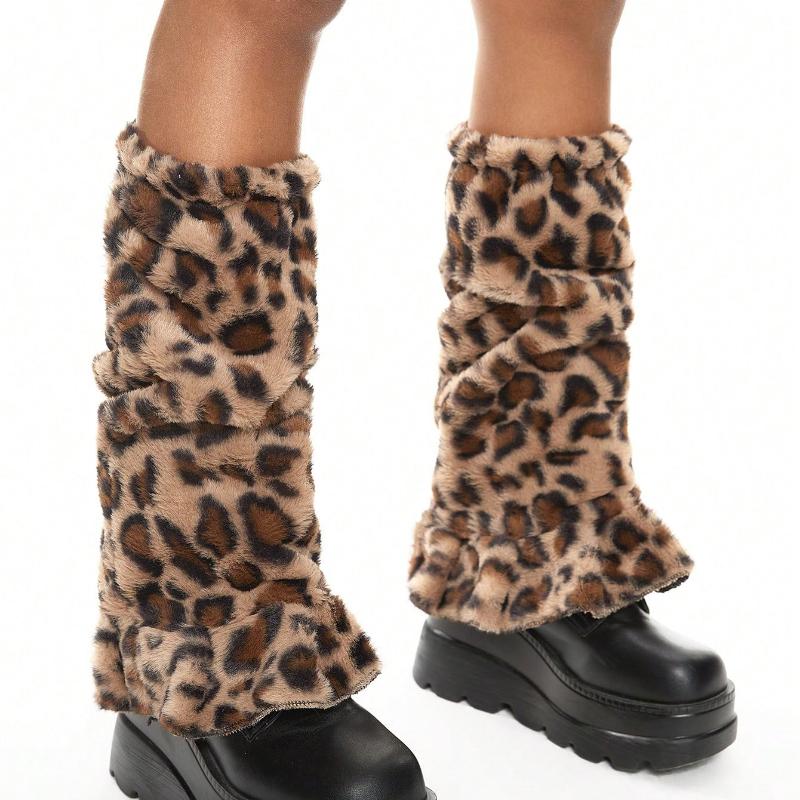 Grunge Punk 1 Paar Leopardenmuster Stilvolle Und Warme Stulpen Für Damen