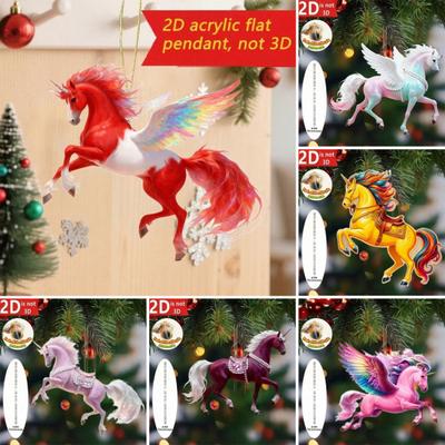 Horse Ornament 2D Acrylic Horse Car Rearview Charm Flat Christmas Tree Pendant Auto Interior Hanging Decoration for Women Girl