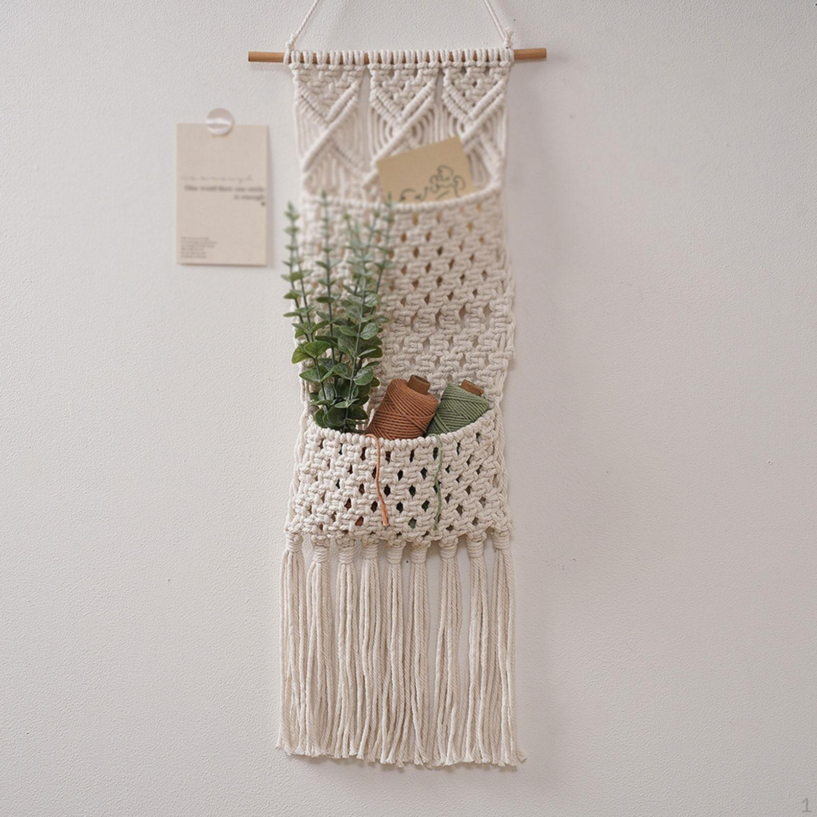 

Macrame Wall Hanging Tassels Woven Tapestry with 2 Storage Net Ornament Decoration Decor for
