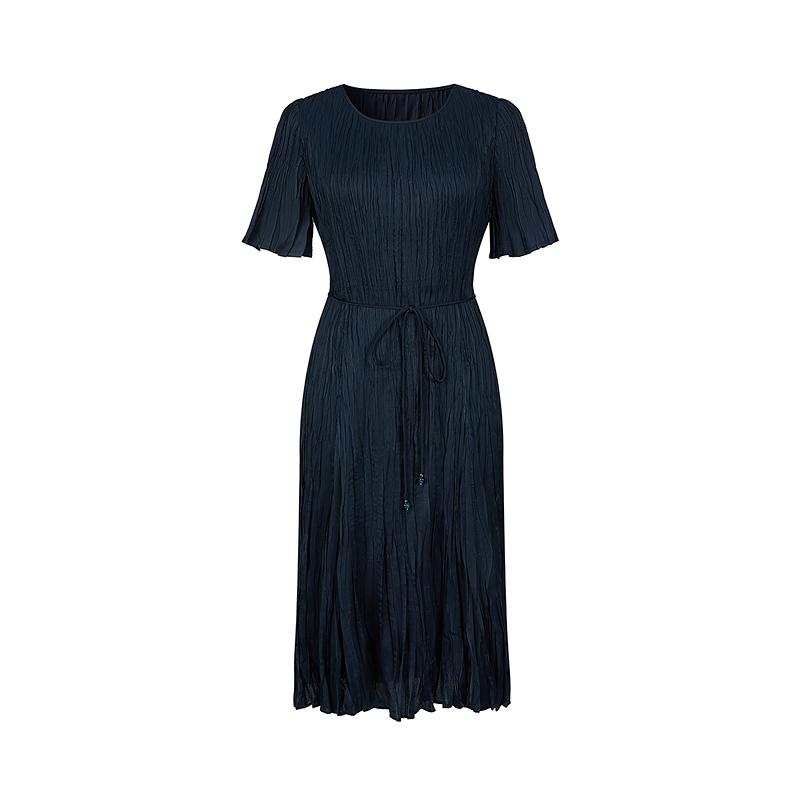Jiuzi Anna Kou Elegant, Intellectual, Romantic, Folded Texture Chiffon Waist Dress for Women 2025 Summer New Style