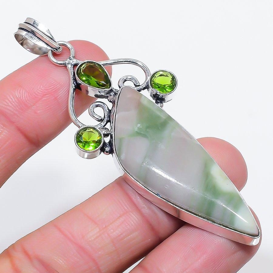 Natural Swiss Green Opal, Peridot 925 Sterling Silver Jewelry Pendant 3.15" U8f99