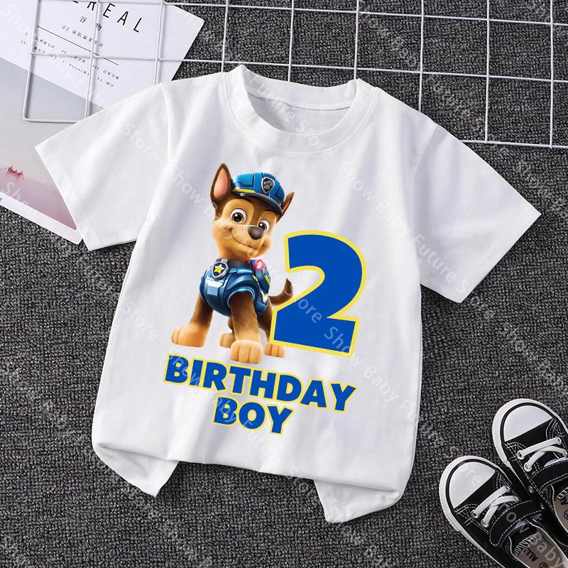 Cute Summer Cotton T Shirt for Boys Girls Cartoon Chase Birthday Number Tee Shirt Printed Clothes Anime Tops Gifts