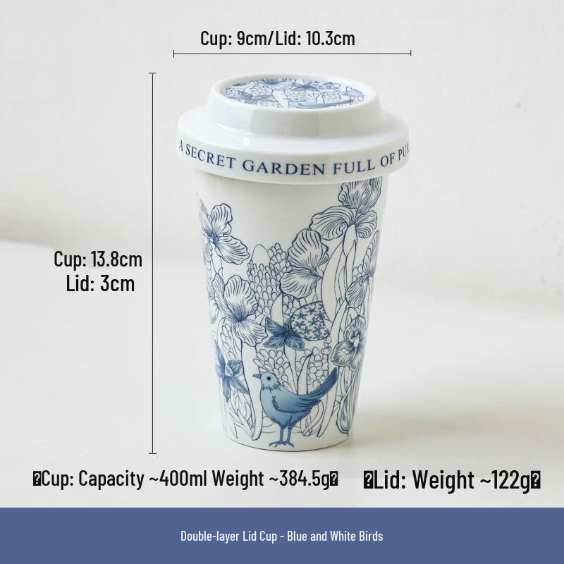 OLOEY Double-Layer Insulated Ceramic Mug with Lid