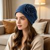 Turban Hat for Women, Side Flower Decor Head Wrap, Pure Color High Elasticity Turban Cap for Sensitive Scalp Postpartum Care Sleep