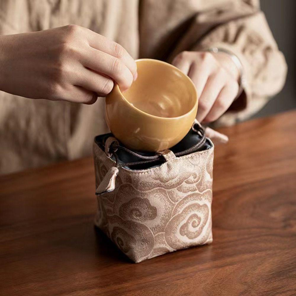 Chinese Style Tea Set Storage Bag Embroidered Multi-functional Teapot Cloth Pouch Portable Thickened Teacup Drawstring Bags