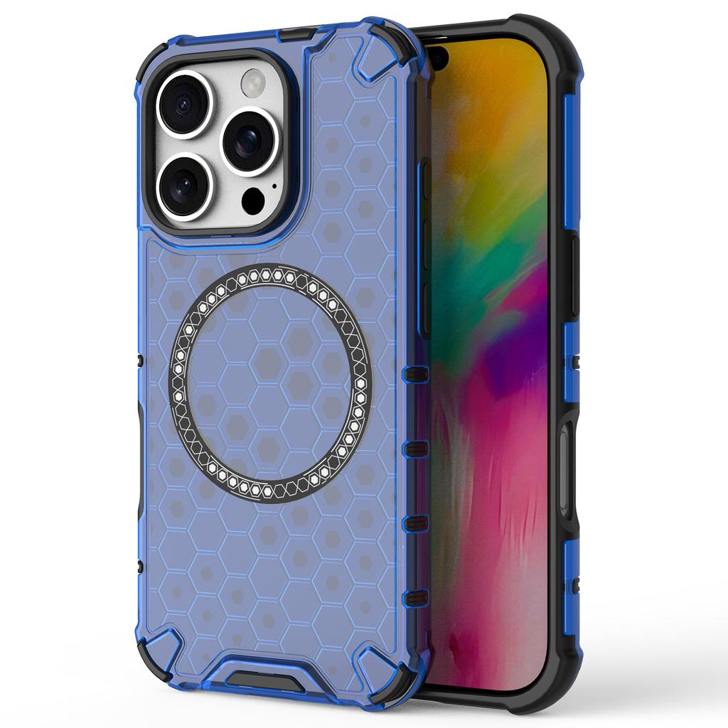 For iPhone 16 Pro Magnetic Case Reinforced Corner Honeycomb TPU+PC Phone Cover