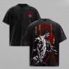Anime BLEACH Zaraki Kenpachi Grafik T-Shirt Unisex Vintage Gewaschene Baumwolle Kurzarm Harajuku Streetwear Lässige Oberteile