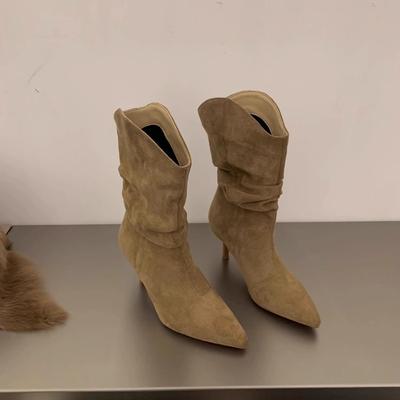 Fashion High Heels Women Boots Designer Goth Ankle Boots Shoes Women Autumn 2025 Fashion Sexy Dress Suede Stiletto Pointed-toe Shoes