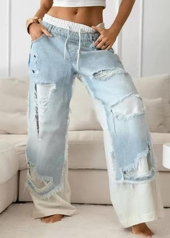 2025 Euro-Amerikanischer Stil Gerade Bein Rissig Flicken Sommer Jeans XXL weiß