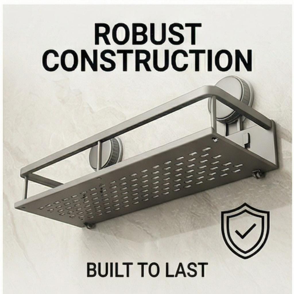 Suction Cup Storage Rack for Bathroom Washstand, Wall-Mounted, No-Drill, Toilet and Washroom Organizer