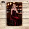 Vintage Metal Poster Woman Wine Bottle Retro Bar Wall Decor 8x12 Inch