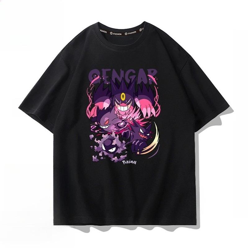 

Pokémon Gengar Black Tee Pure Cotton Tshirt Mens 2026 Summer Fashion Oversize Street Casual Y2K Tops Streetwear Clothing S