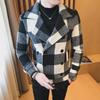 Men's Slim Double-Breasted Plaid Wool Trench Coat – Stylish Korean Suit Collar