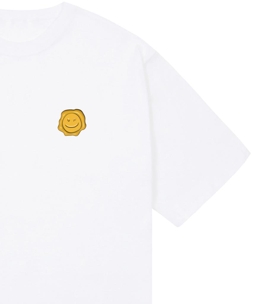 GRAVER [Unisex] Yellow Sealing Small Drawing Smile Short Sleeve T-Shirt_White