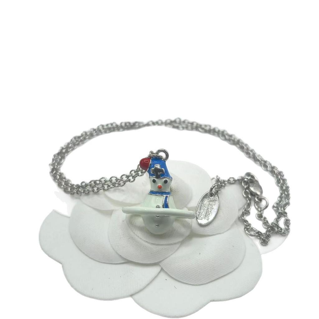 Saturn Schneemann Halskette: Trendige, süße Schlüsselbeinkette für Damen