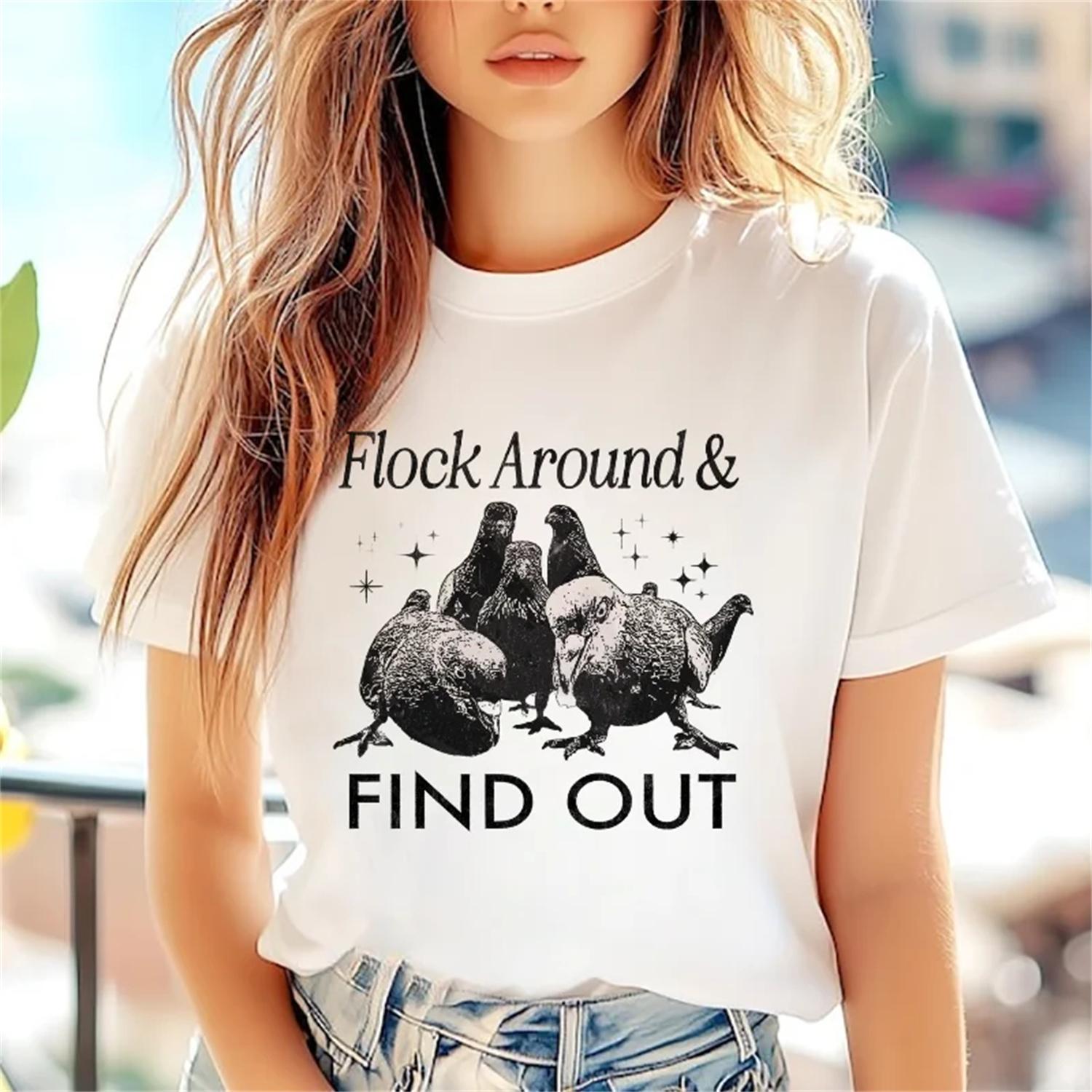 Retro Cute Bird Pattern Women s T-Shirt Printed Short Sleeve Clothing Casual Top Cartoon Fashion Pattern Printed Basic T-Shirt S