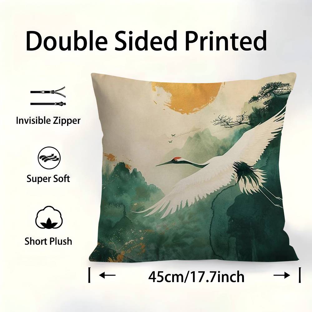 Sage Green Cranes Cushion Cover Pillowcase Upholstery Sofa Throw Pillow Home Decor Pillowcas