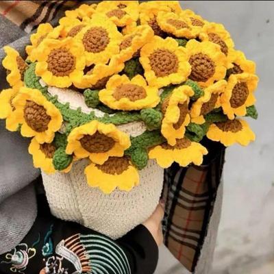 Bouquet Blanket Crochet Hand Knitted Sunflower Blanket Crocheted Sunflower Bouquet Sofa Throws For Living Room Handmade Knitting