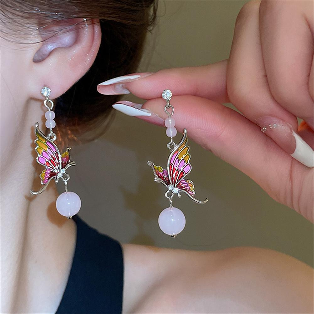 

Female Blue Red Enamel Water Drop Earrings Vintage Fashion Gold Silver Color Wedding For Women