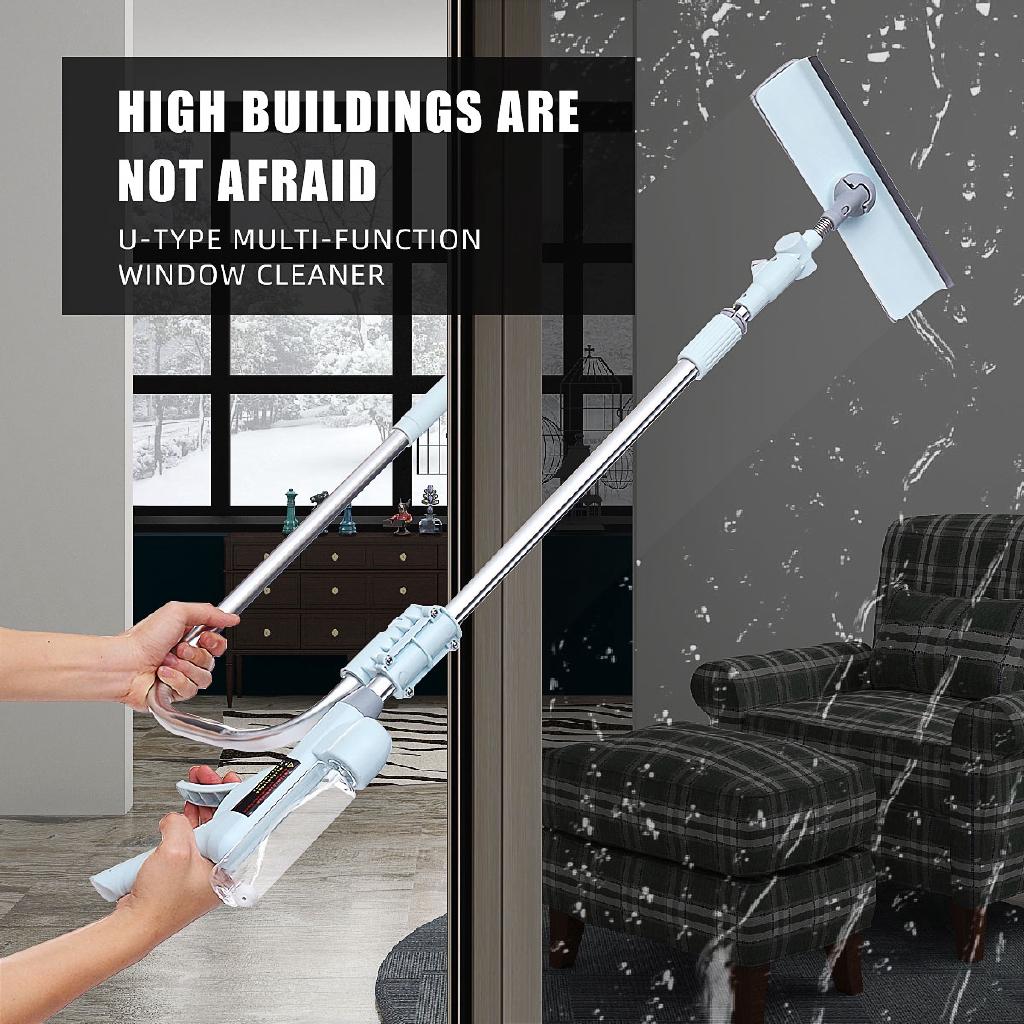 26 X 50cm CQ-01 Light Blue Household Telescopic Window Glass Wiper Cleaner Brush Rod Scrubber Window Cleaner Scraper With Spray Head Cleaning Tools