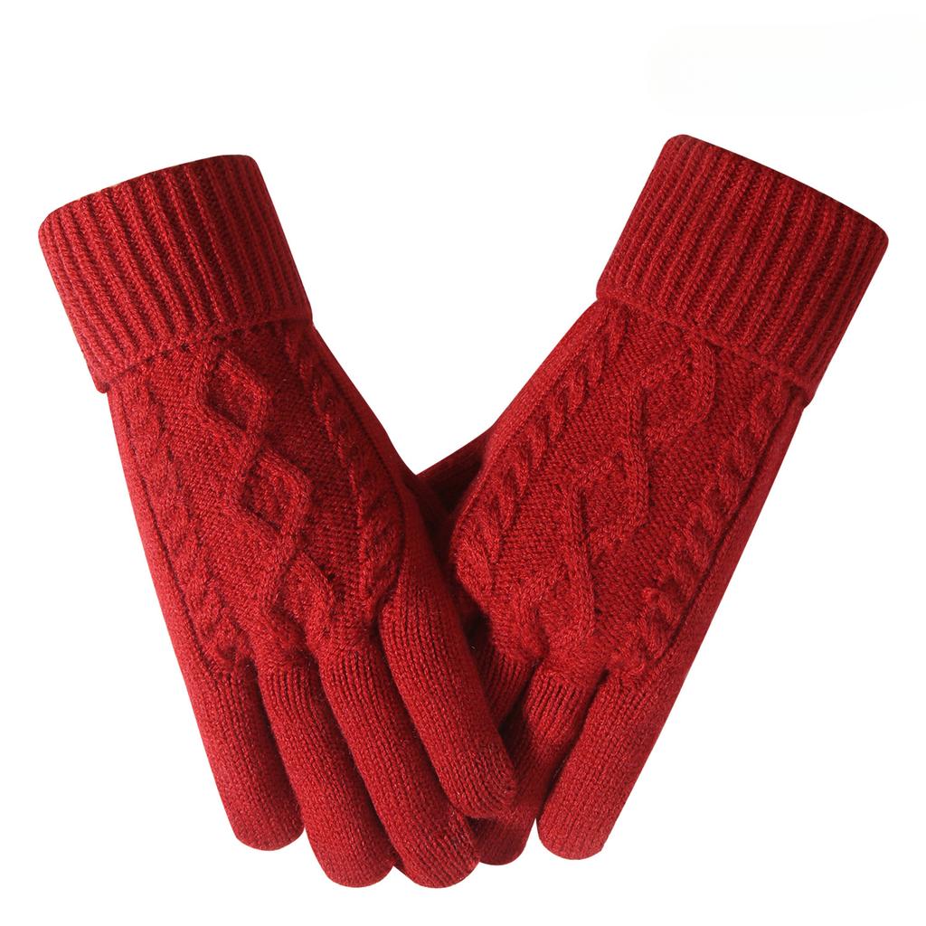 Winter Touch Screen Gloves for Adult Women Knitted Gloves Plus Velvet Thickened Cold Proof Cycling Warm Gloves