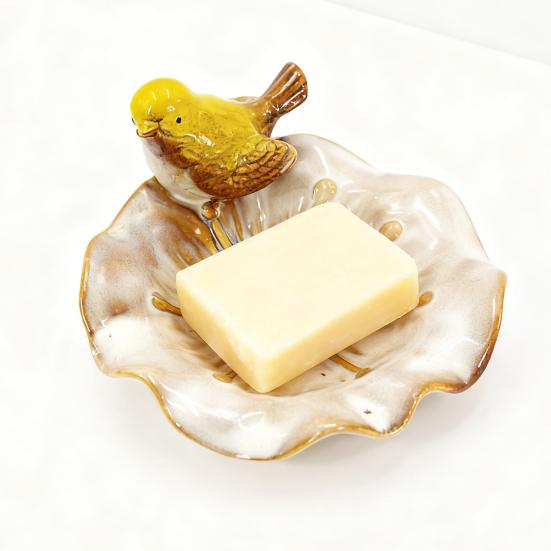 Hand-Painted Ceramic Tray with Bird Fish Owl Design Multi-Functional Jewelry Dish Soap Storage Holder Unique Decorative Tray