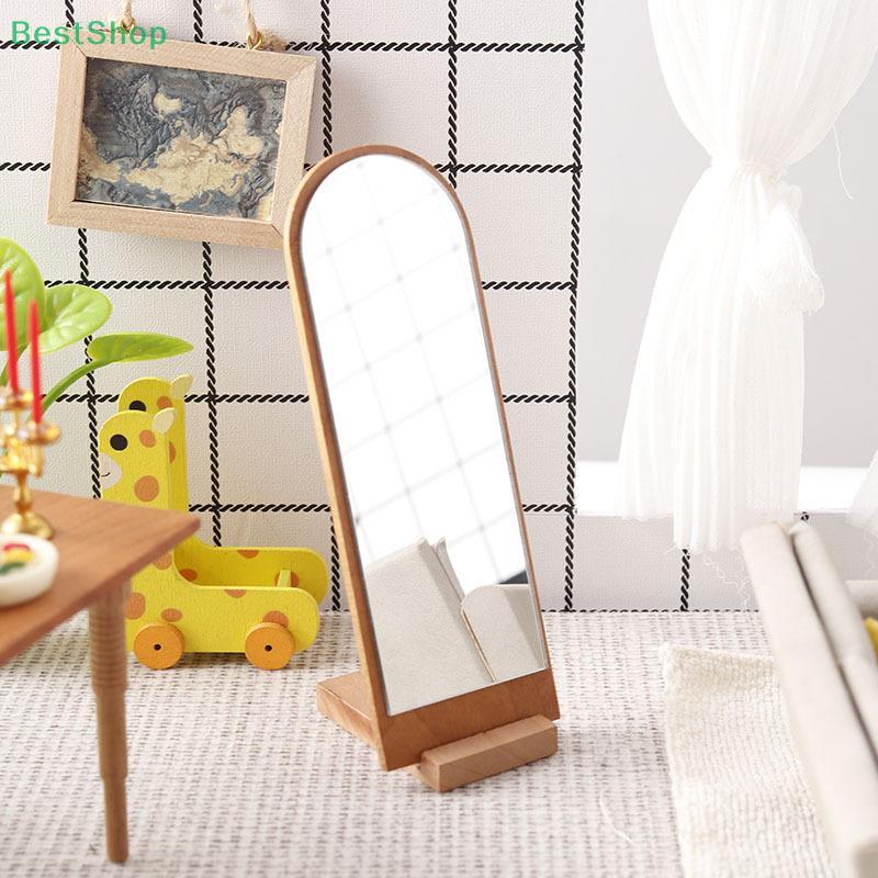 Miniature Wooden Standing Mirror - 1:12 Dollhouse Furniture Accessory for Dollhouse Living Room Decor