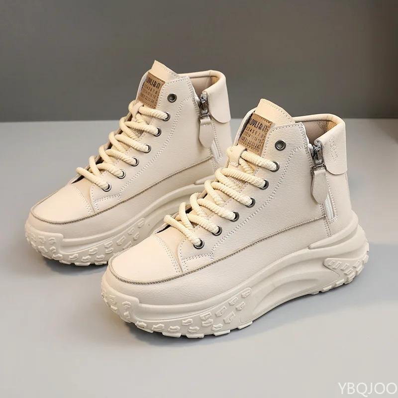 Fashionable versatile High top shoes women's autumn new round toe shoes thick soled height increasing casual comfortable flats