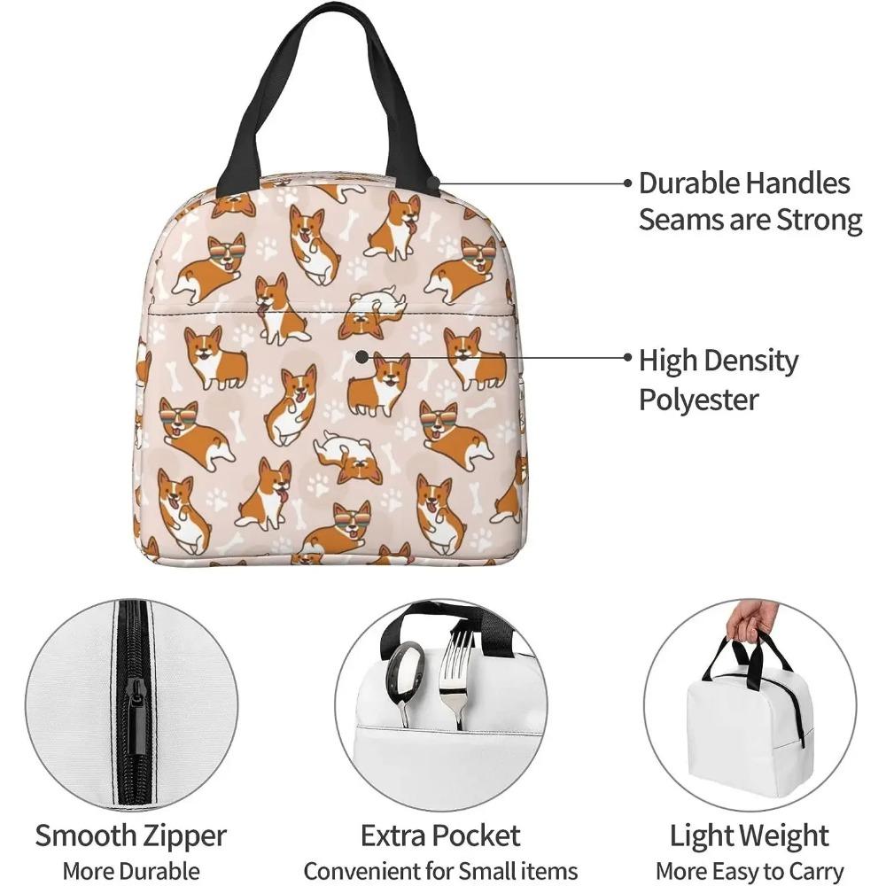 Corgi Isolierte Lunchtaschen mit Tasche für Jungen Mädchen Wiederverwendbare Kühltasche Hund Thermische Lunchbox für Schule Reise Picknick Strand