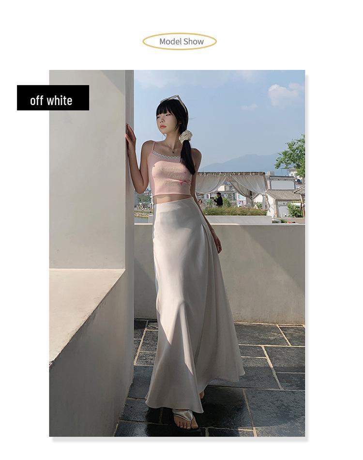 Hedvábná sukně A-linie slim-fit: Nový letní styl s vysokým pasem, všestranný, zvýrazňující temperament.