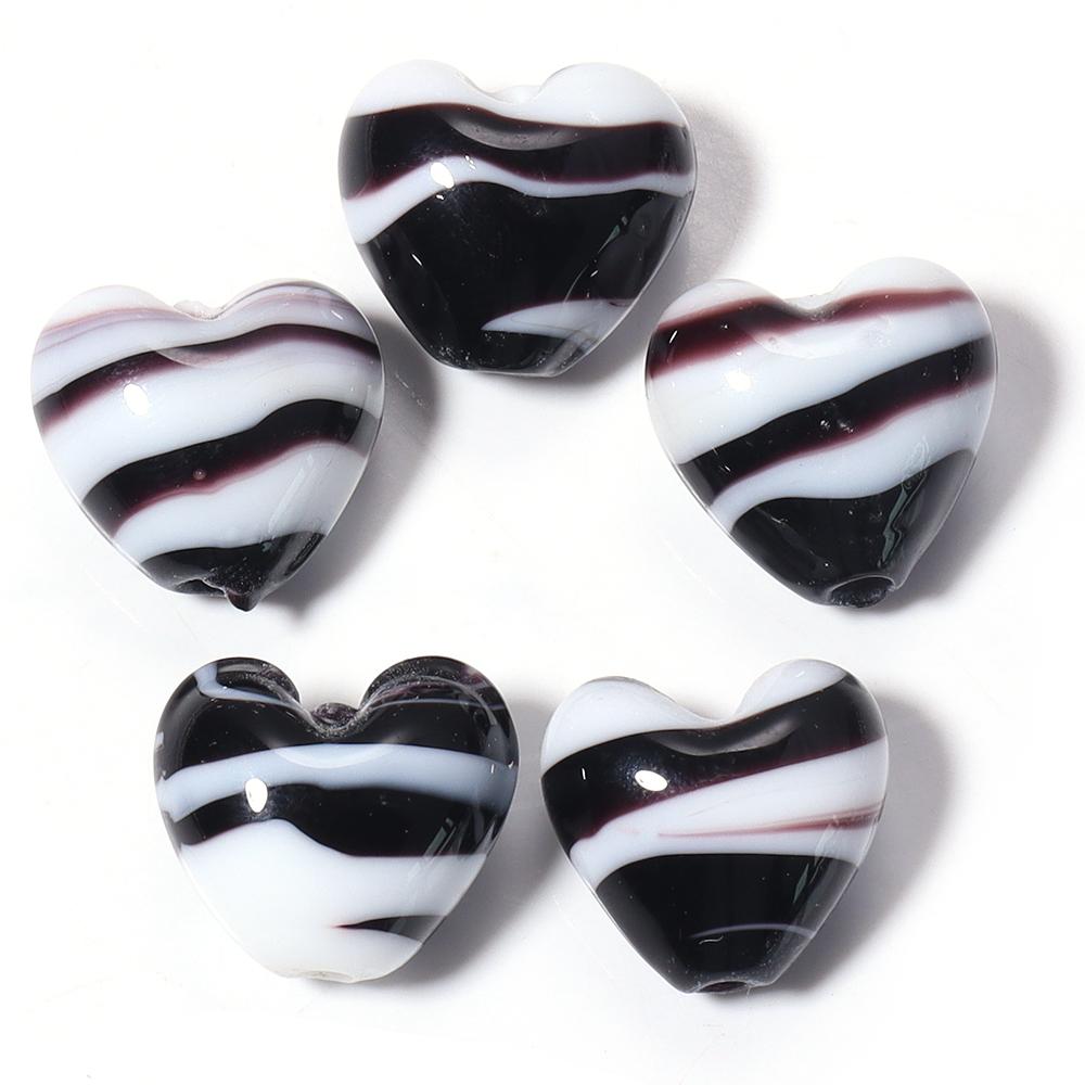 

5Pcs/Lot Love Heart Striped Lampwork Beads Glass Beads Loose Spacer Beads For Jewelry Making DIY Bracelet Necklace Accessories чёрный