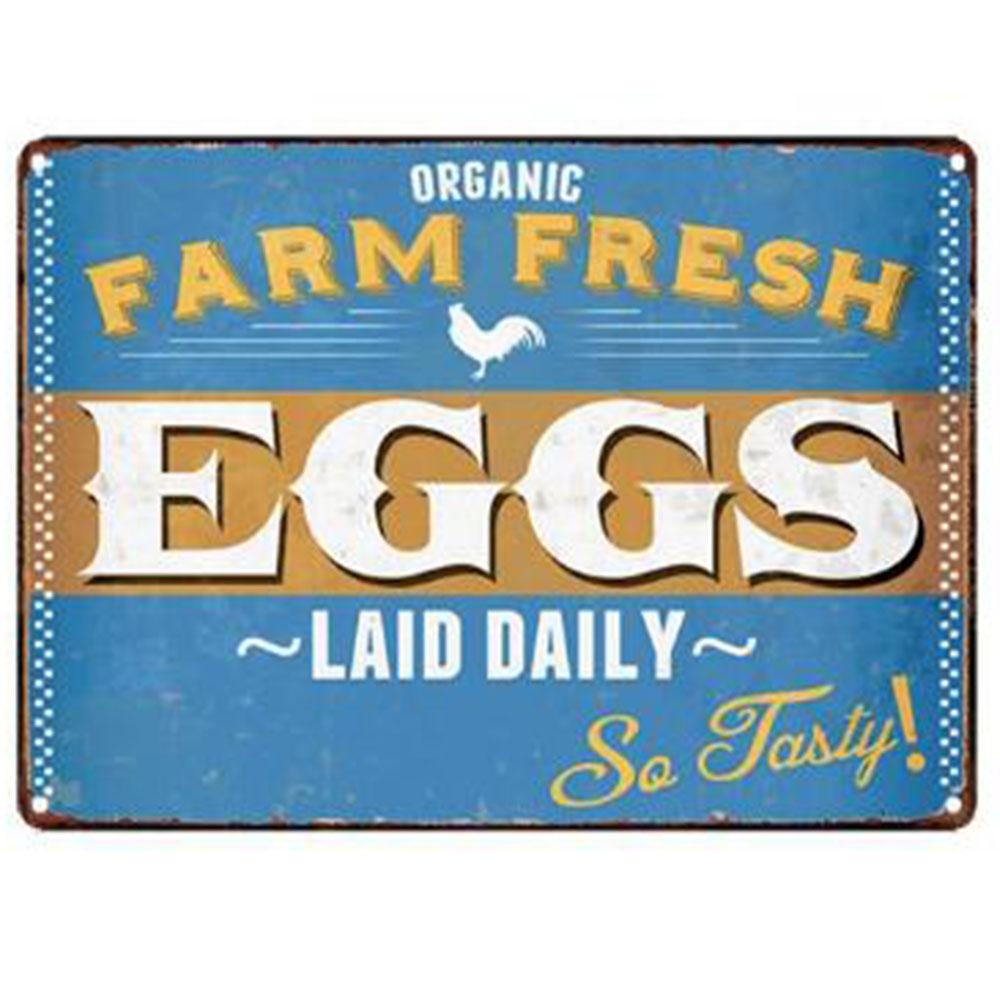Mfoever Chicken Egg Shabby Chic Poste Tin Signs Metal Plate Farm Fresh Eggs Metal Tinplate Sign Poster xcm