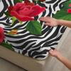 3pcs Fitted Sheet Set Zebra Stripes With Red Roses Easy Care Durable Bed Sheet With Pillowcases For Bedroom Decor