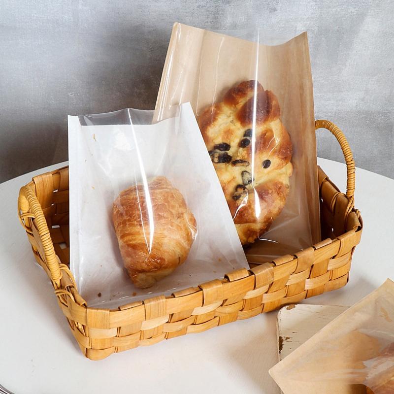 100Pcs Half Clear Plastic Kraft Bread Bag Individual Croissant Loaf Bread Donut Pandesal Pastry Bag