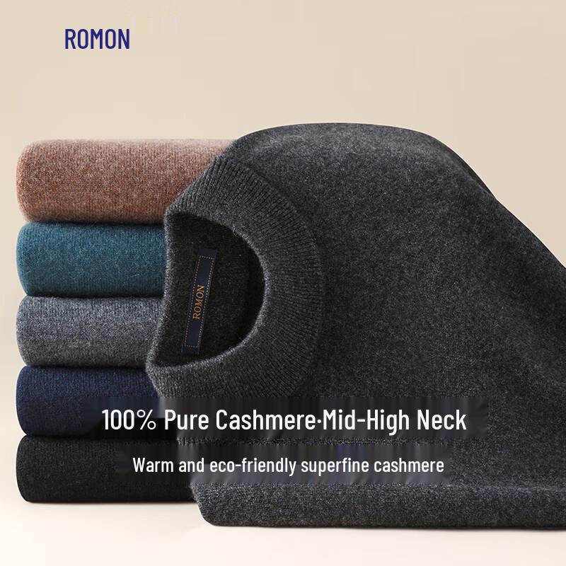 ROMON S Men's Pure Cashmere Half-High Collar Knit Sweater