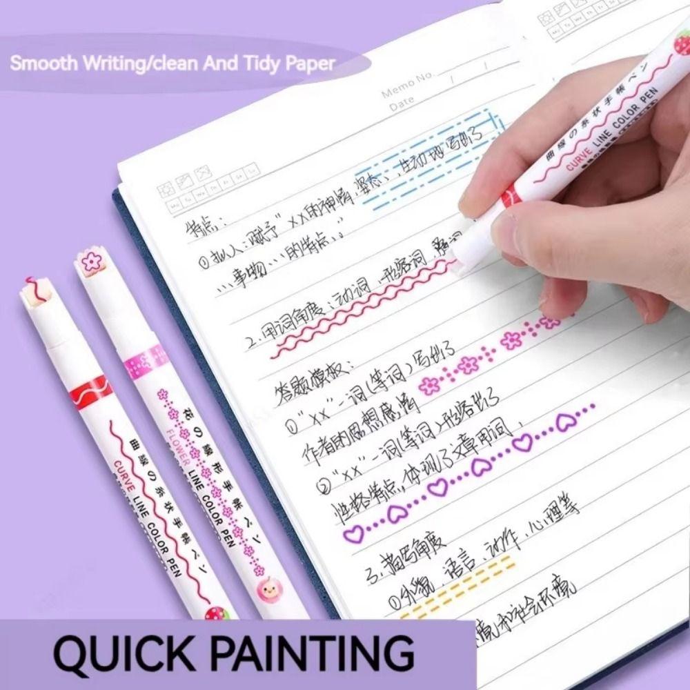 6Pcs/Set Flowers Line Shaped Colored Highlighter Pen Set Creative Line Shaped Marker Graffiti Pen