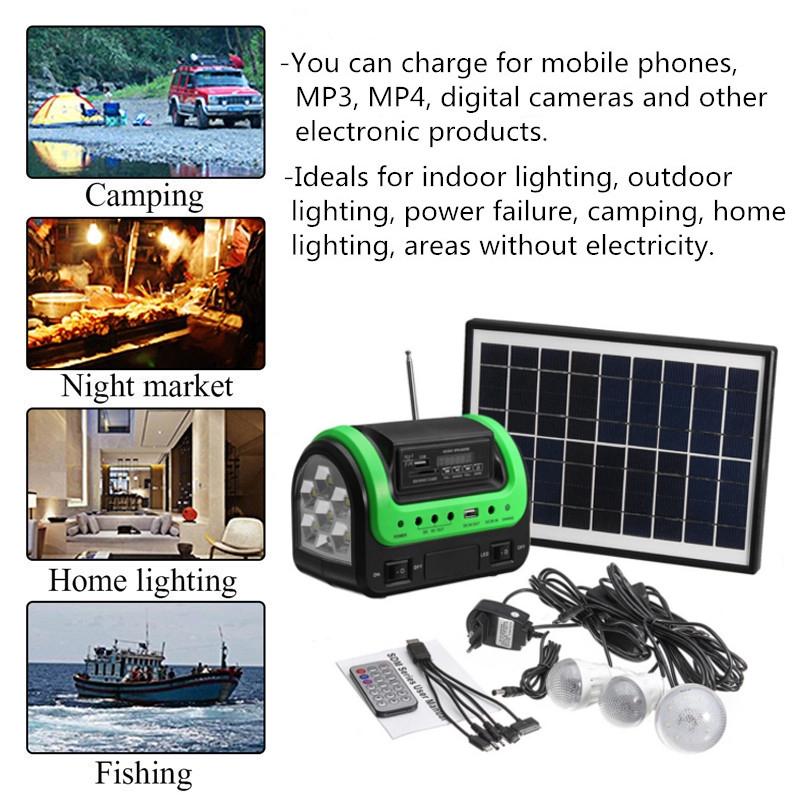 Solar Panel Charging Generator System Power Panel Generator Kit with MP3 Radio Outdoor Flashlight Mobile Power Supply