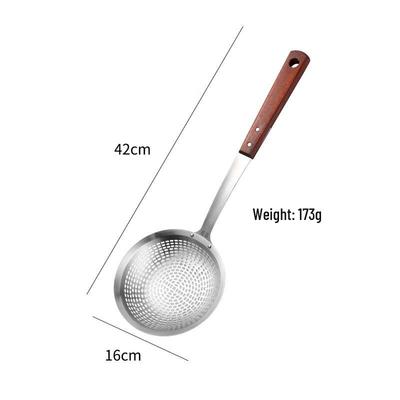 Wutuo Large 304 Stainless Steel Skimmer with Wooden Handle, 16cm