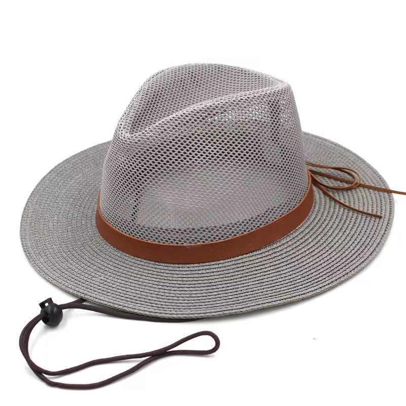 Straw Hat Men's Mesh Breathable Summer Sun Protection and Shading Fishing Beach Outdoor Hat Big Eave