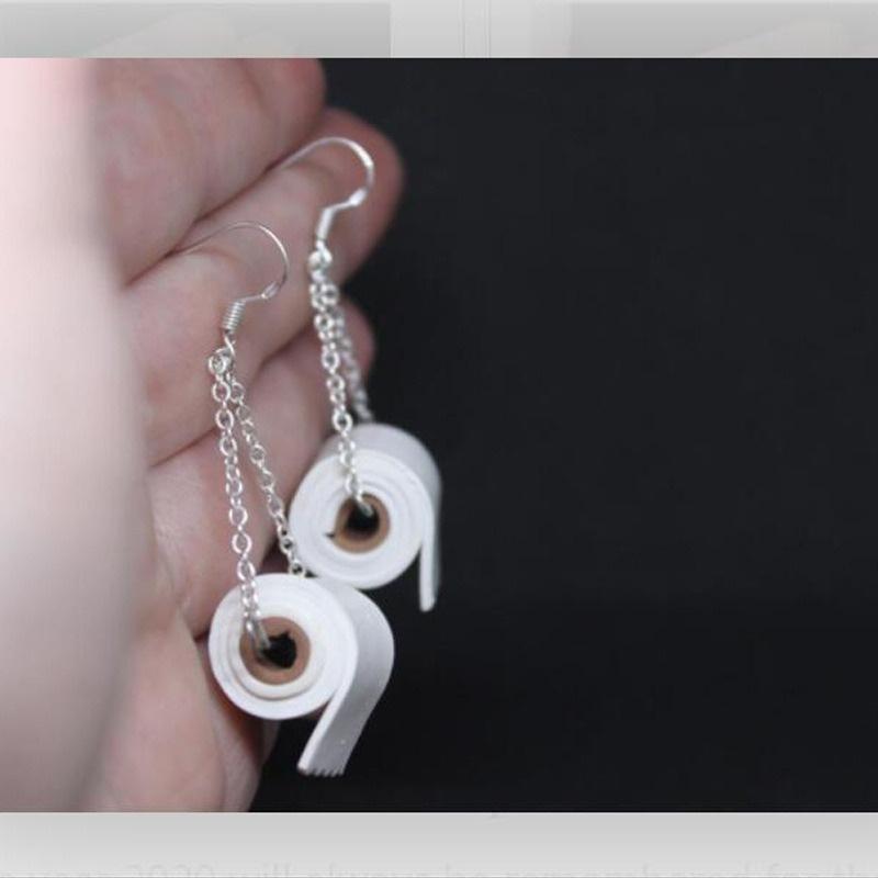 1Pair Sterling Toilet Paper Roll Earrings Hook Ear Wire Polymer Clay Handmade